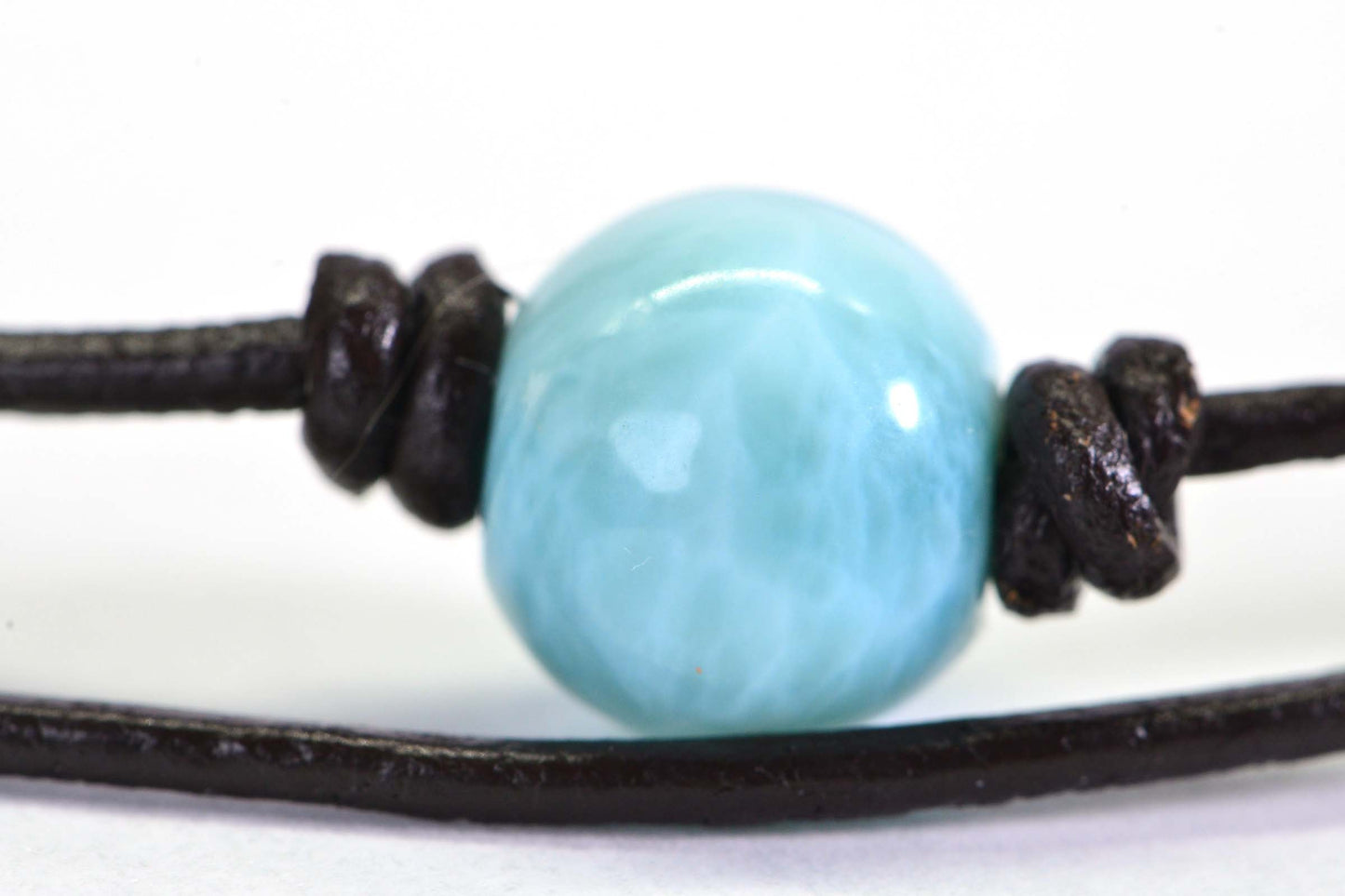 Larimar Bracelet: Brown Leather Adjustable Bohemian Gemstone