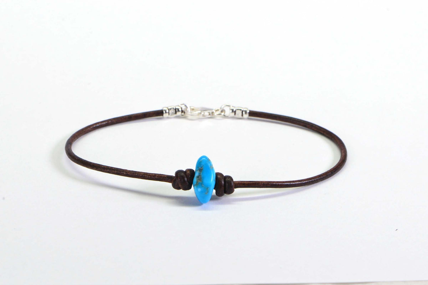Raw Arizona Turquoise Nugget Bracelet: Rusty Brown Leather Knot