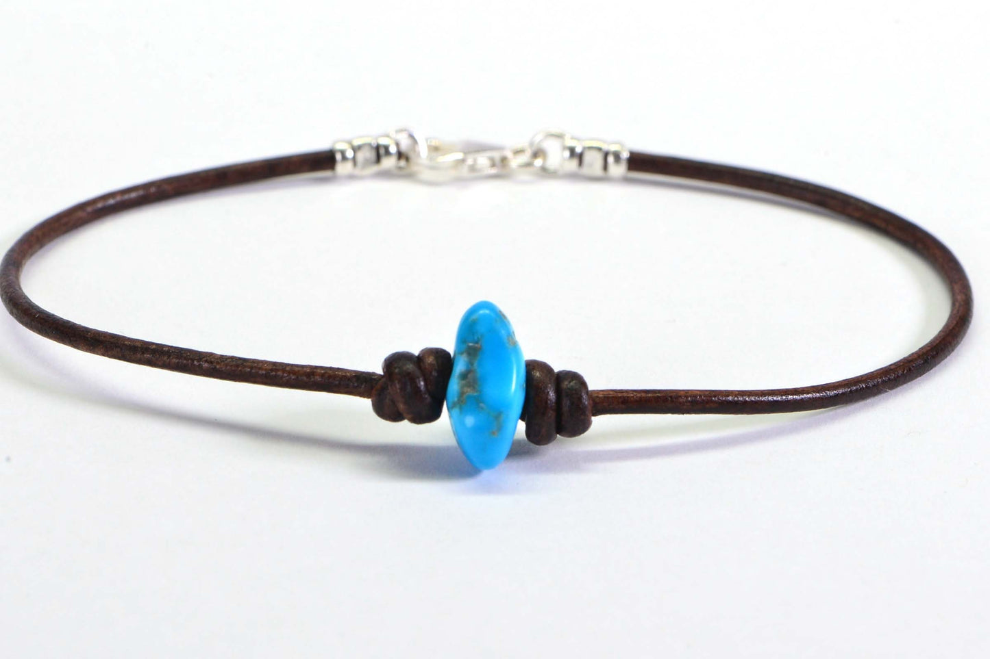 Raw Arizona Turquoise Nugget Bracelet: Rusty Brown Leather Knot