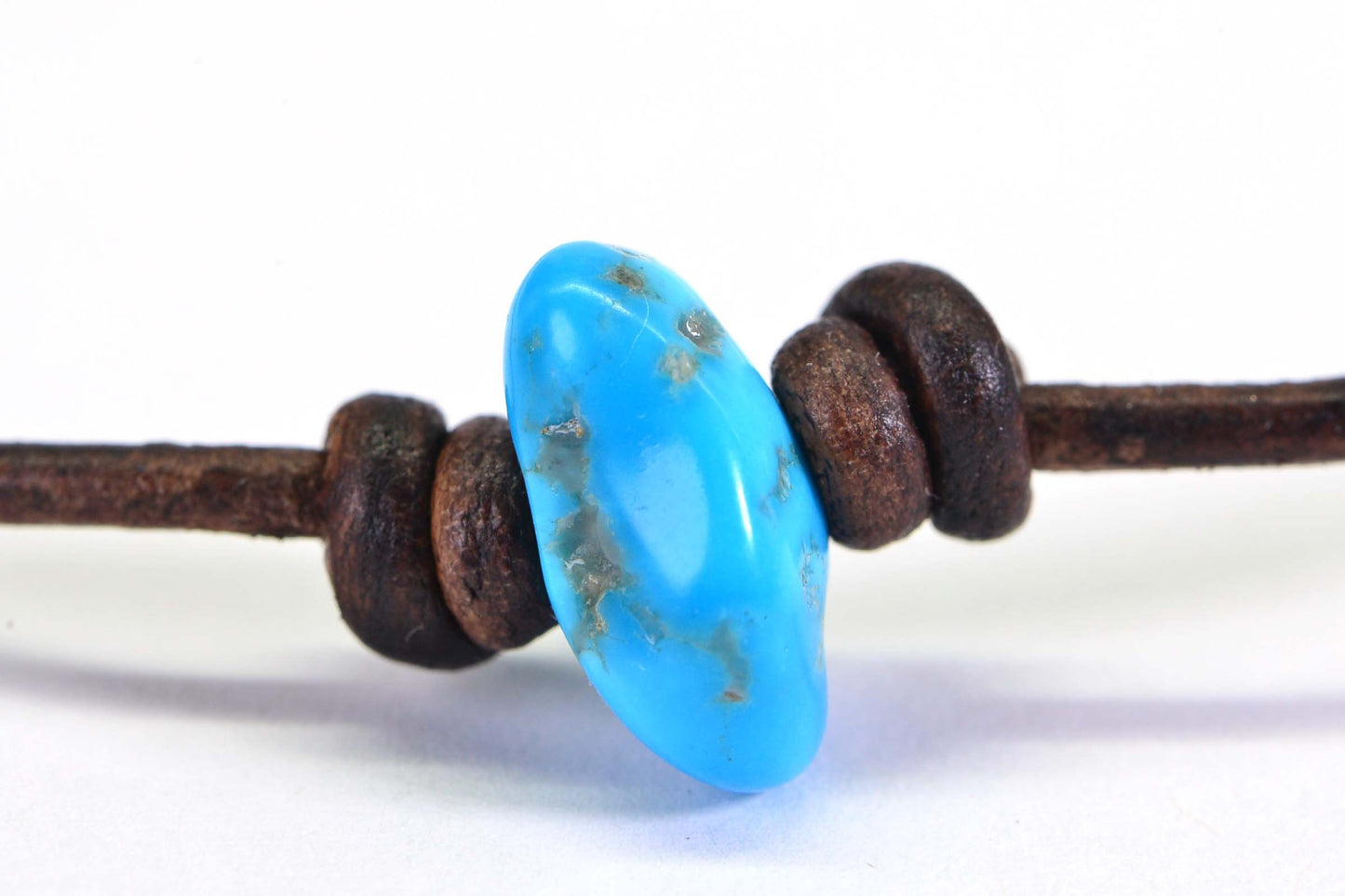 Raw Arizona Turquoise Nugget Bracelet: Rusty Brown Leather Knot