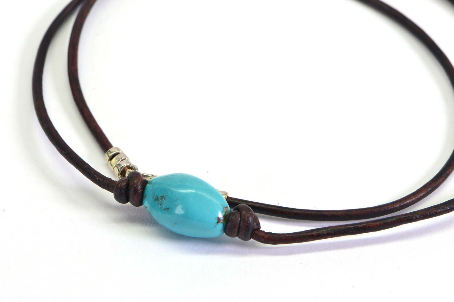 Genuine Kingman Turquoise Necklace: Raw Stone, Natural Leather Cord