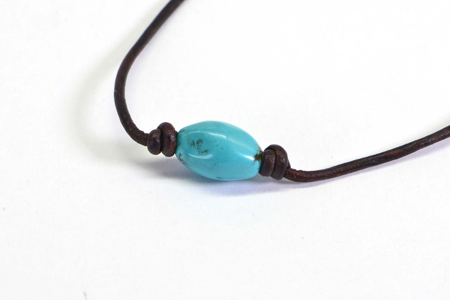 Genuine Kingman Turquoise Necklace: Raw Stone, Natural Leather Cord
