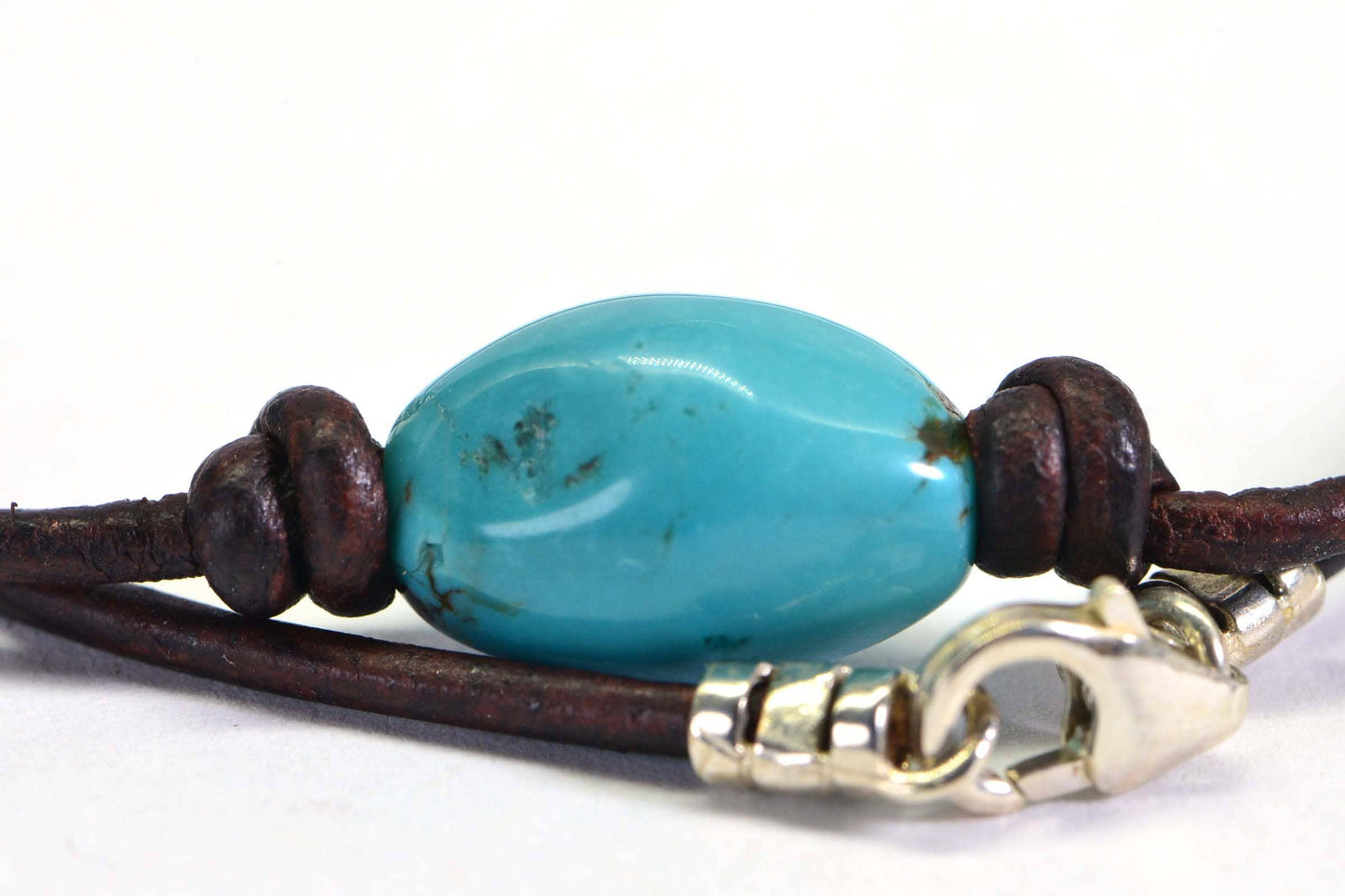 Genuine Kingman Turquoise Necklace: Raw Stone, Natural Leather Cord