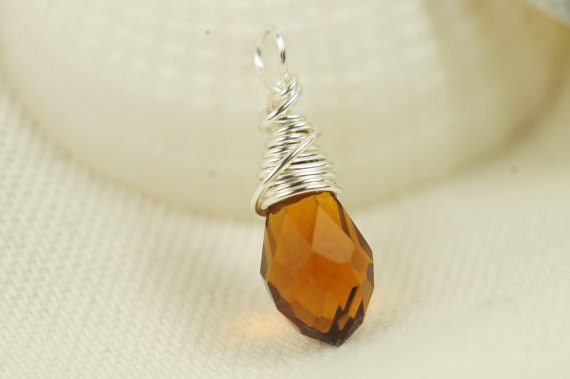 Wire Wrapped Briolette Topaz Briolette Glass drop single pendant