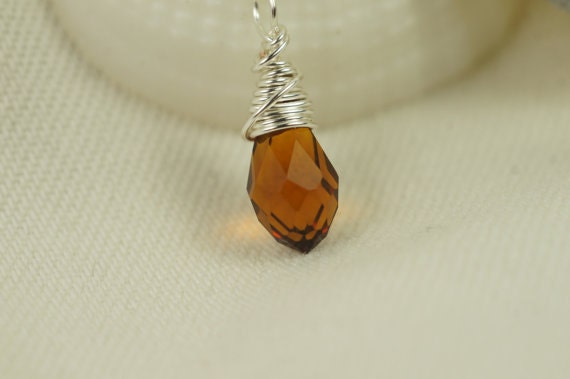Wire Wrapped Briolette Topaz Briolette Glass drop single pendant
