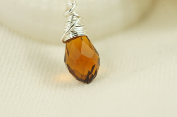 Wire Wrapped Briolette Topaz Briolette Glass drop single pendant