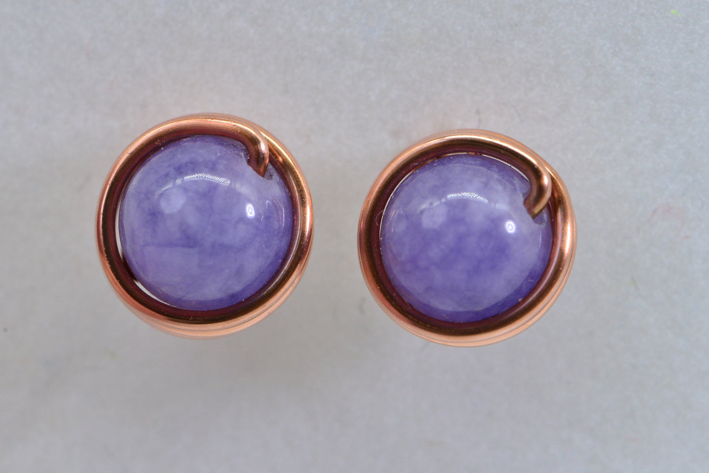 Handmade Tanzanite Quartz Copper Wire Wrapped Stud Earrings