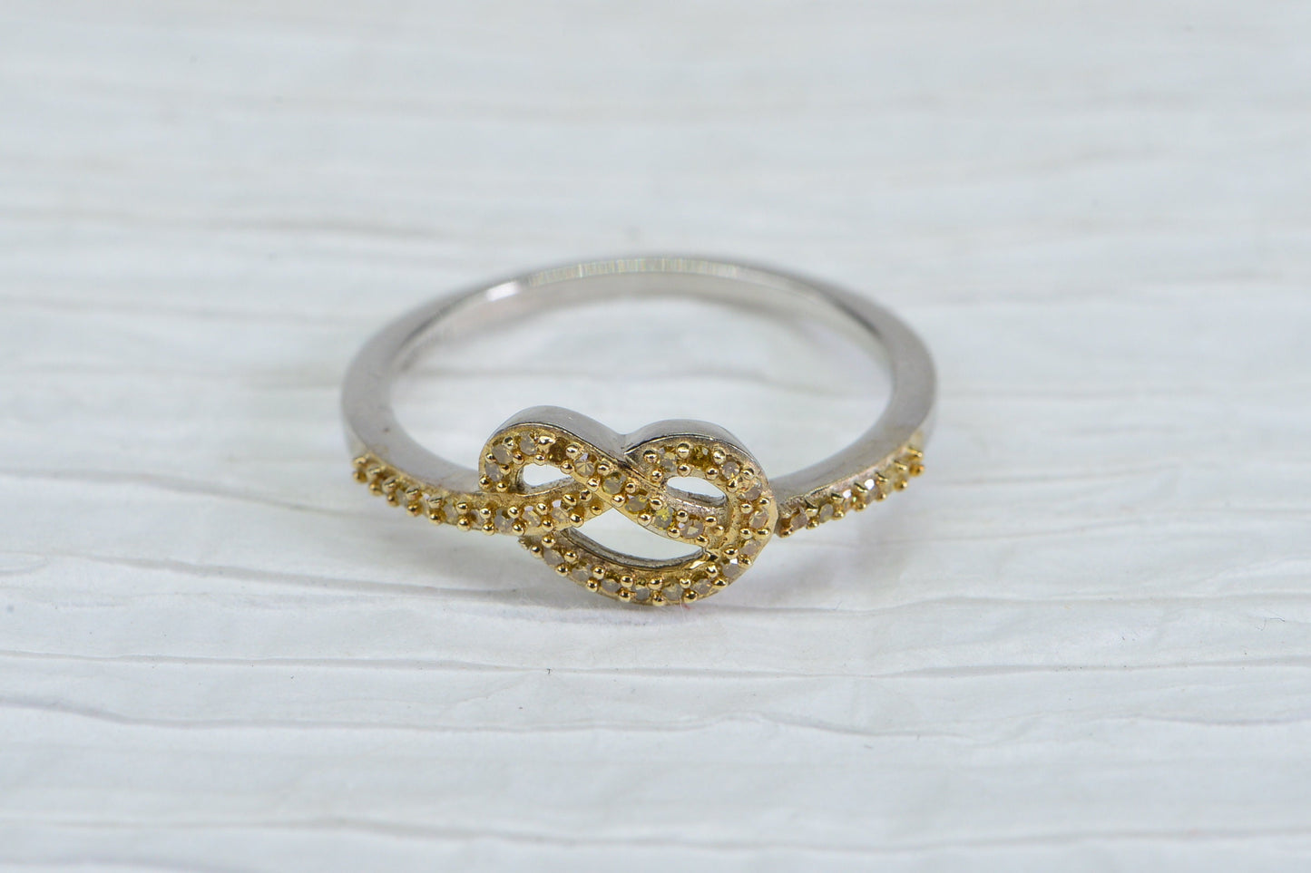 Vintage Yellow Diamond Knot Ring: 14K Gold & Sterling Silver Size Ring 8 US