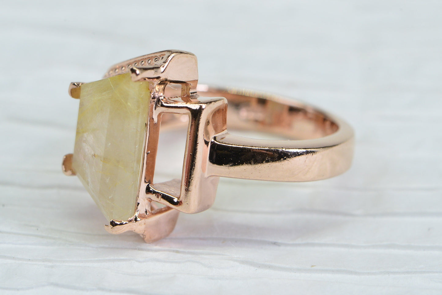 Golden Rutilated Quartz Ring: 14K Rose Gold Over Sterling Silver