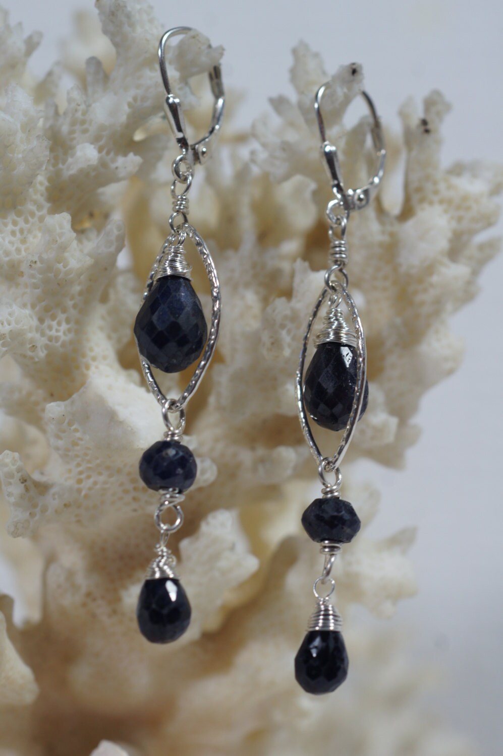 Sapphire Sterling Silver Chandelier Earrings, Birthstone Jewelry