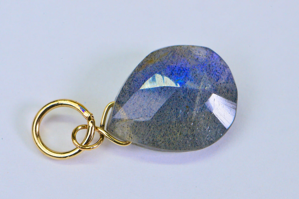 14K Gold Labradorite Pendant: Blue Fire Teardrop Charm