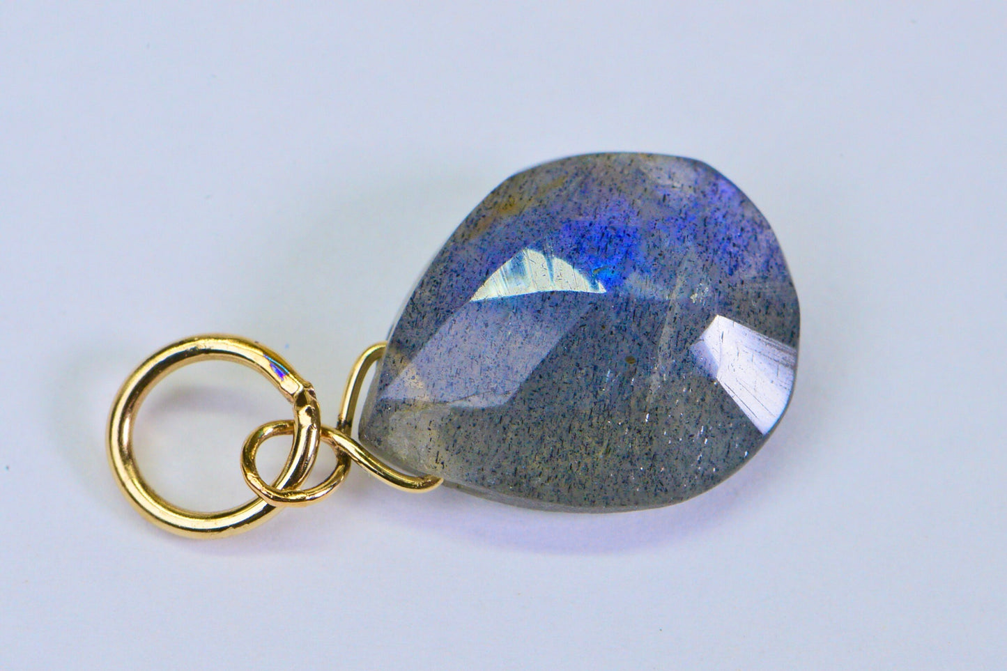 14K Gold Labradorite Pendant: Blue Fire Teardrop Charm