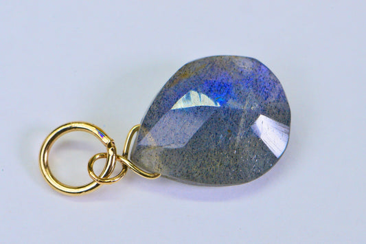 14K Gold Labradorite Pendant: Blue Fire Teardrop Charm