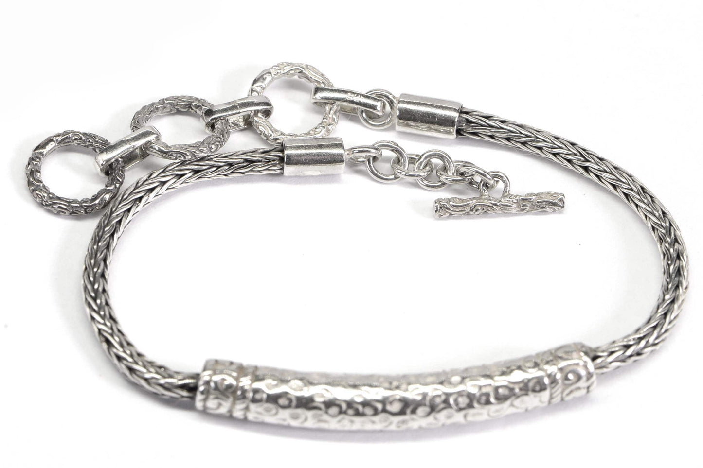 Sterling Silver Byzantine Chain Bracelet, Vintage Toggle Clasp, 8 inch