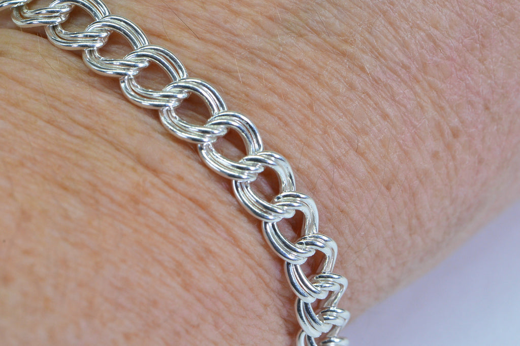Heavy Dangle Charm Bracelet, Sterling Silver Cuban Chain Bracelet