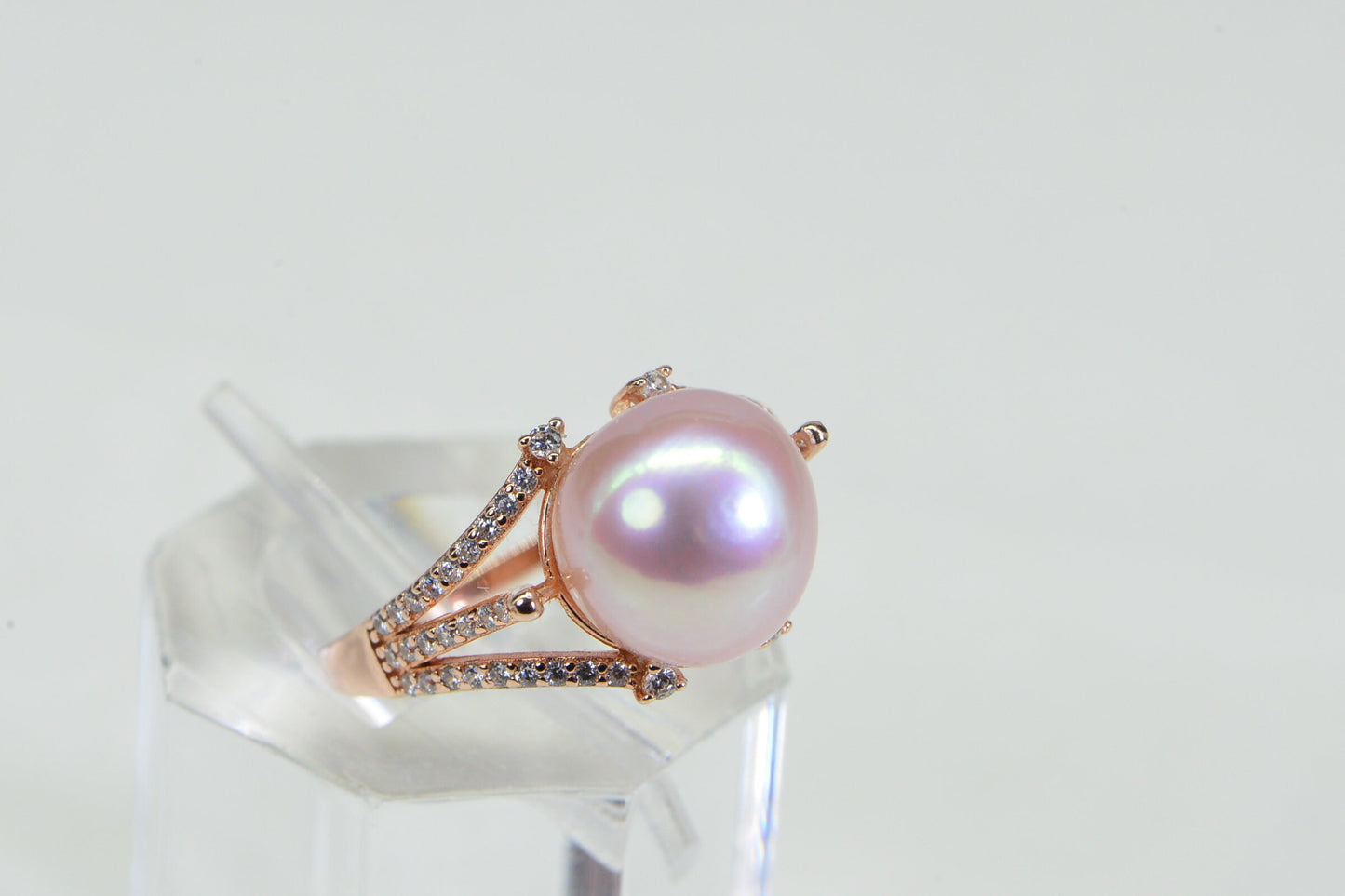 Genuine South Sea Pearl Diamond Simulated Engagement Ring 14K Rose Gold Over Sterling Silver