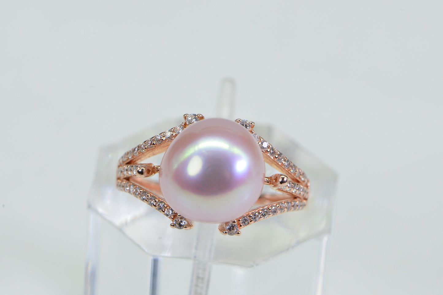 Genuine South Sea Pearl Diamond Simulated Engagement Ring 14K Rose Gold Over Sterling Silver