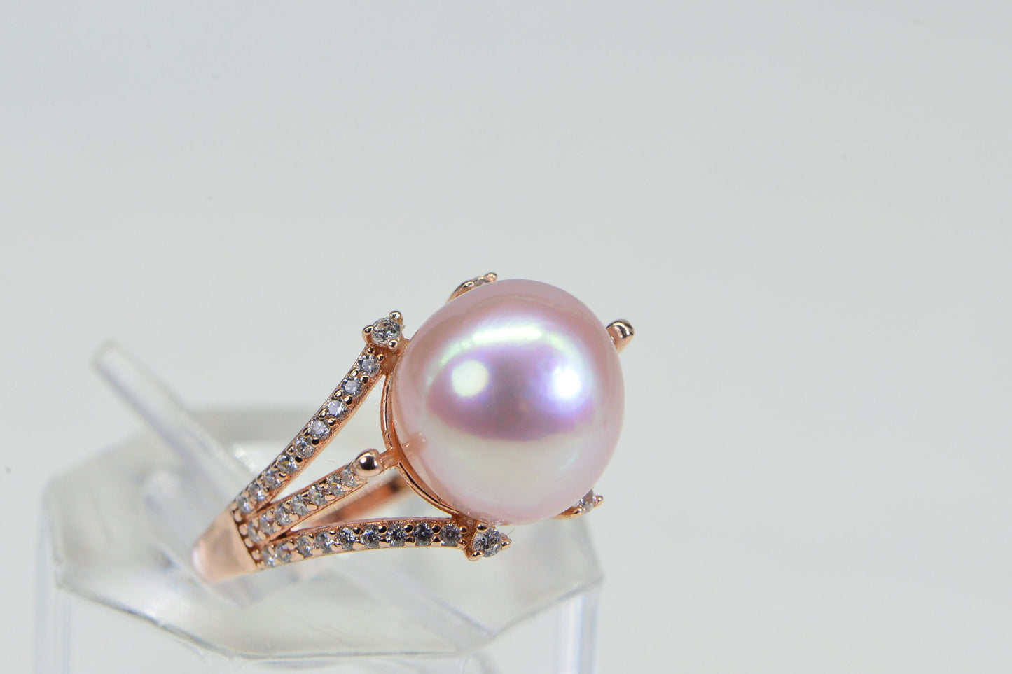 Genuine South Sea Pearl Diamond Simulated Engagement Ring 14K Rose Gold Over Sterling Silver
