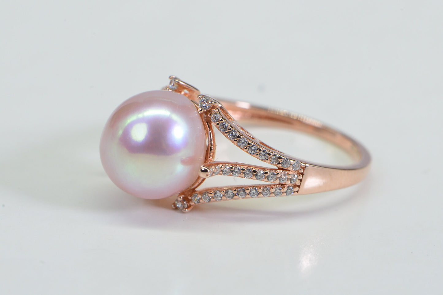 Genuine South Sea Pearl Diamond Simulated Engagement Ring 14K Rose Gold Over Sterling Silver