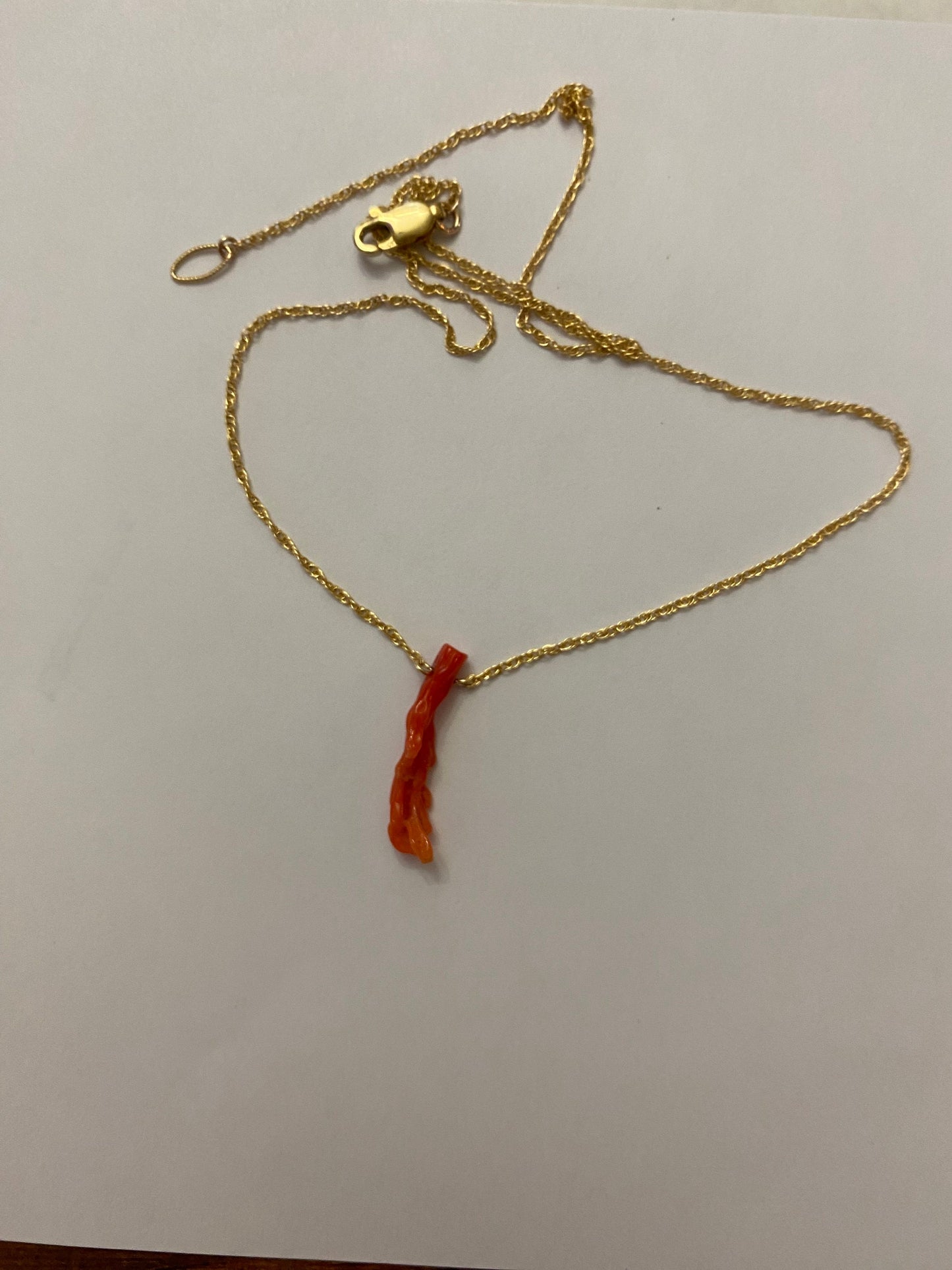 14K Gold Mediterranean Coral Branch Necklace: Red Orange Minimalist Jewelry