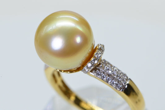 13mm Golden South Sea Pearl Ring: 14K Gold Vermeil, CZ Accents