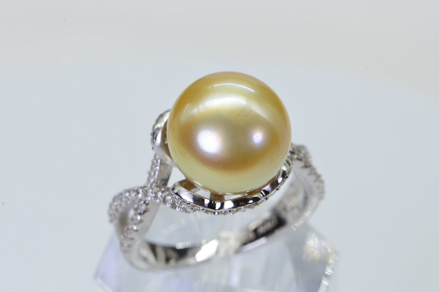 13mm Golden South Sea Pearl Ring: CZ Sterling Silver