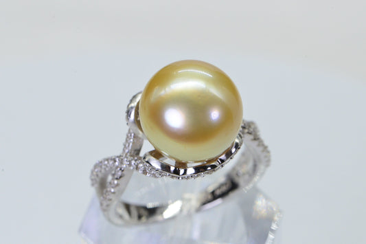 13mm Golden South Sea Pearl Ring: CZ Sterling Silver