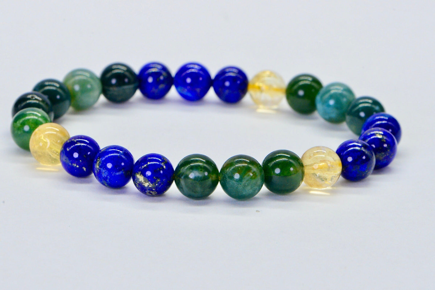 Moss Agate Lapis Citrine Beaded Bracelet: Gemstone Jewelry