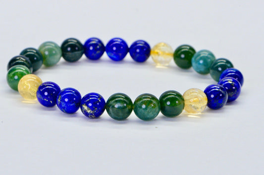 Moss Agate Lapis Citrine Beaded Bracelet: Gemstone Jewelry