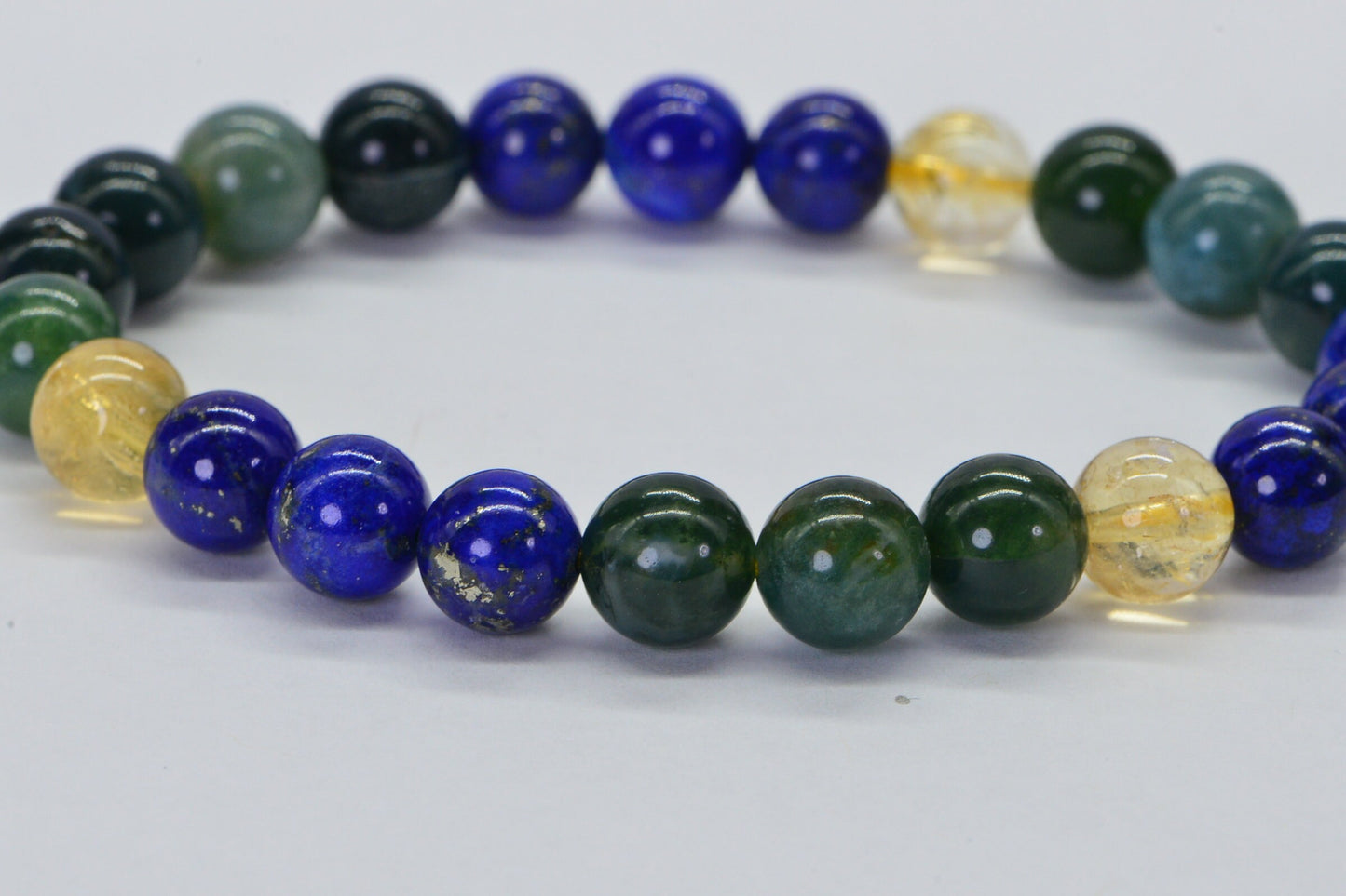 Moss Agate Lapis Citrine Beaded Bracelet: Gemstone Jewelry