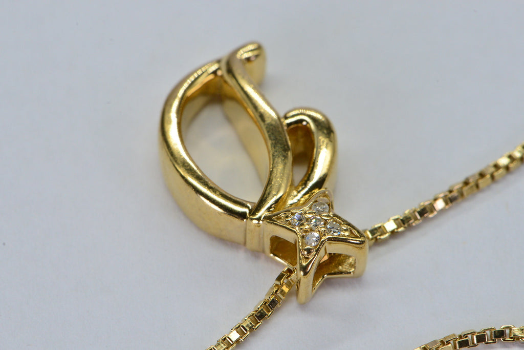Diamond Letter D Pendant: 14K Gold Vermeil Necklace, April Birthstone