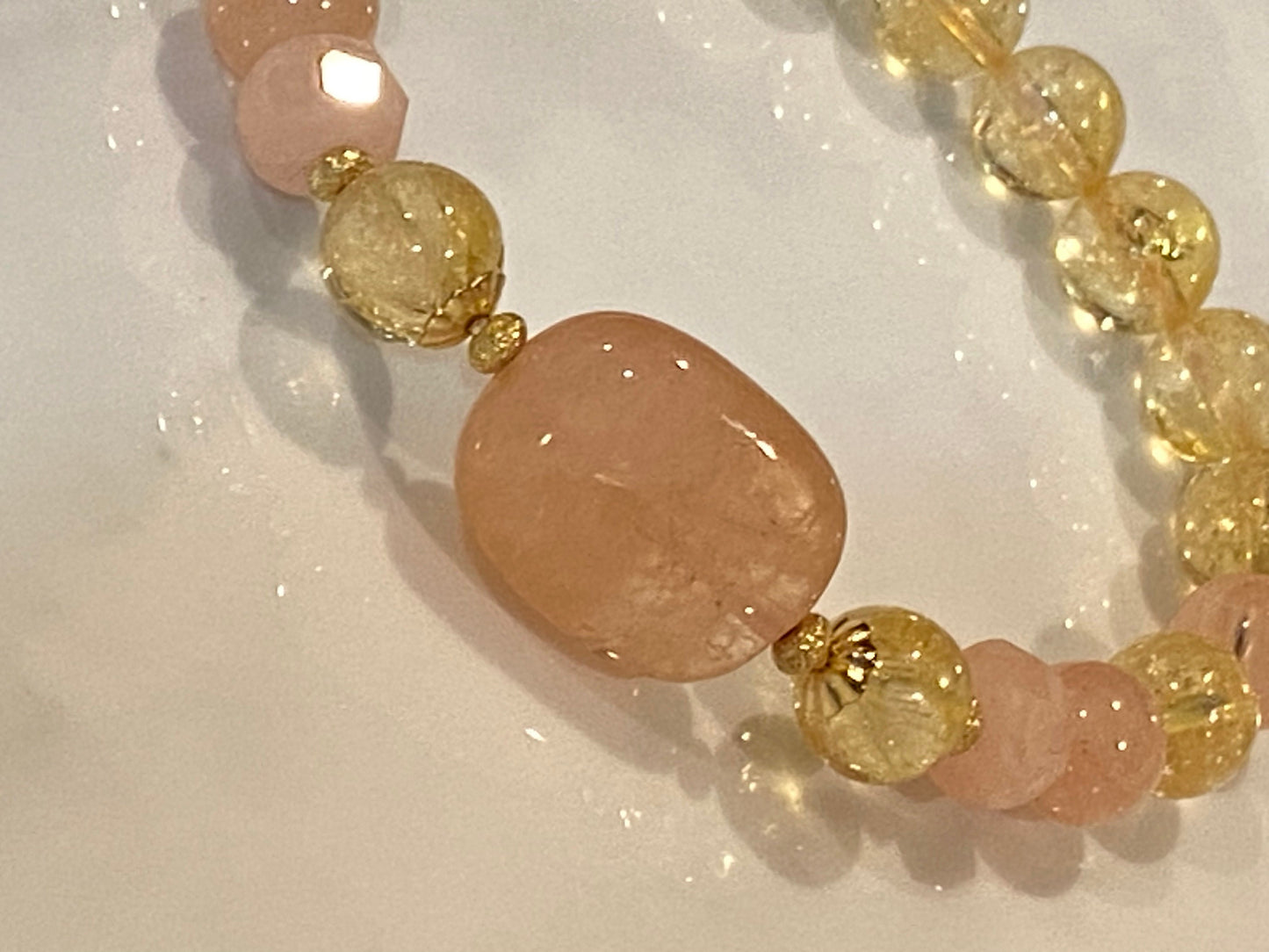 Natural Morganite & Citrine Bracelet: 14K Gold Filled Crystal Healing