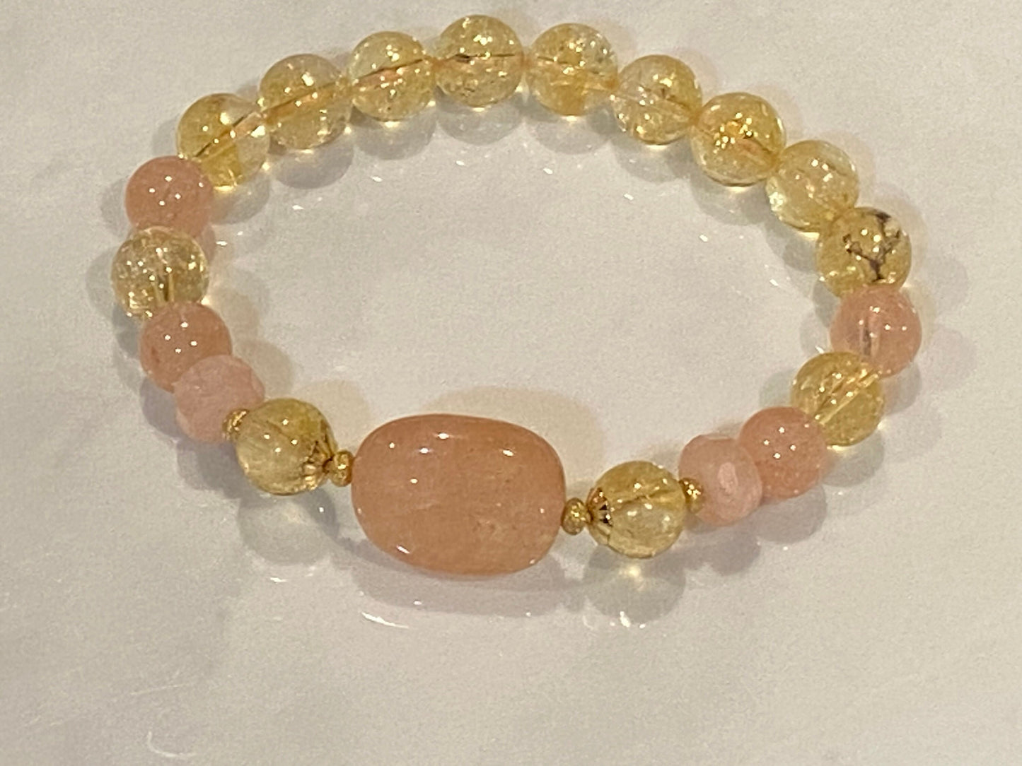 Natural Morganite & Citrine Bracelet: 14K Gold Filled Crystal Healing