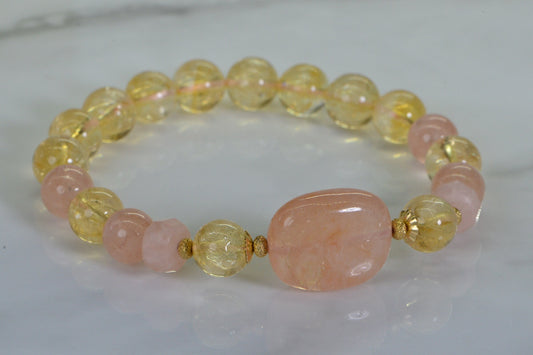 Natural Morganite & Citrine Bracelet: 14K Gold Filled Crystal Healing