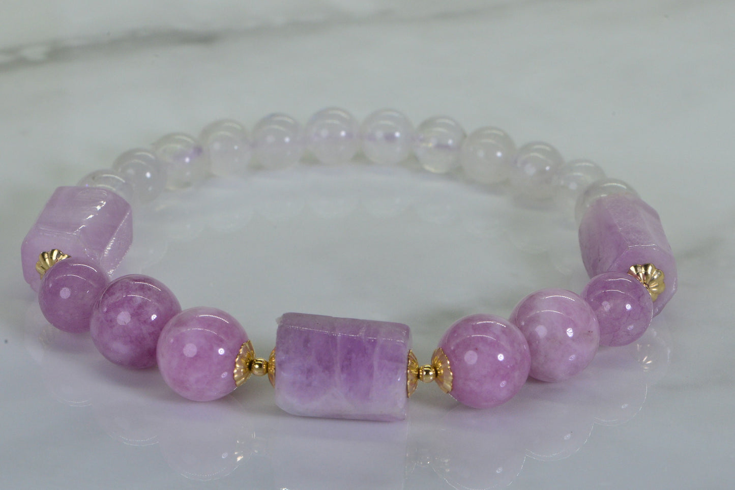 Kunzite Lavender Moonstone Bracelet: Gemstone Chakra Healing