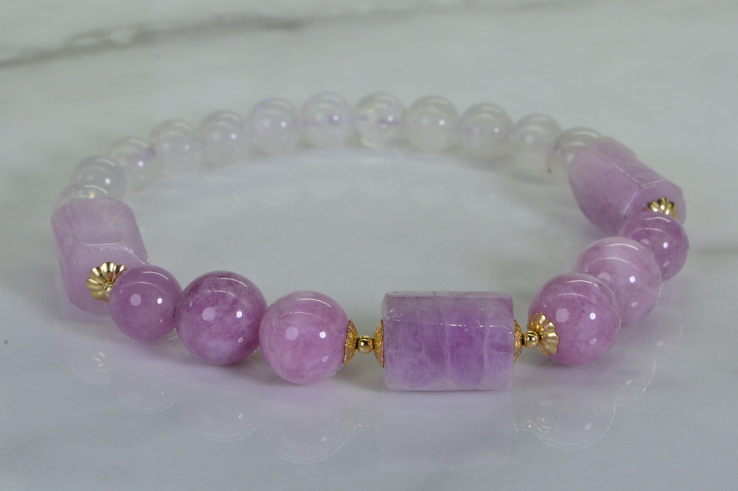 Kunzite Lavender Moonstone Bracelet: Gemstone Chakra Healing