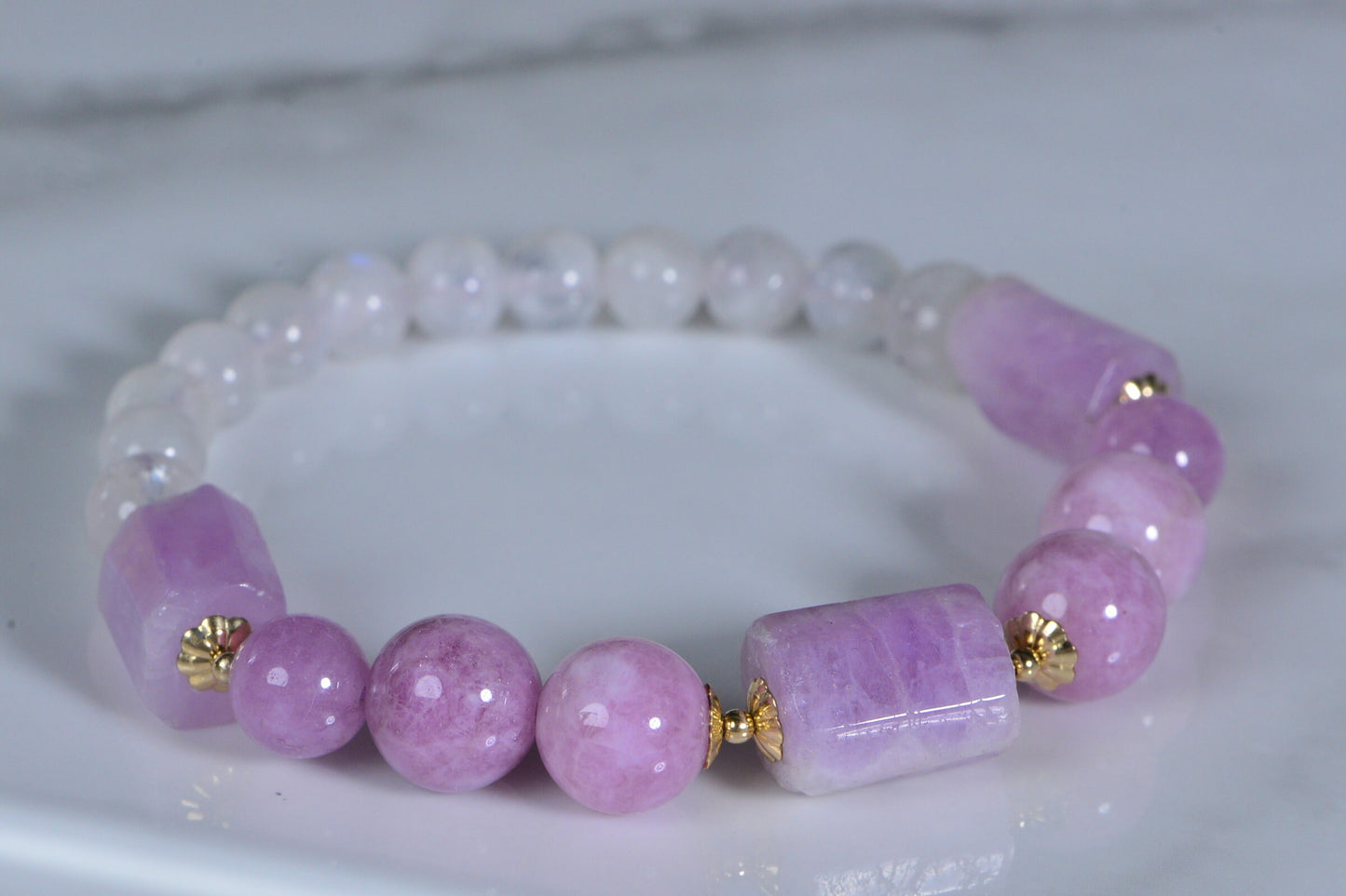 Kunzite Lavender Moonstone Bracelet: Gemstone Chakra Healing