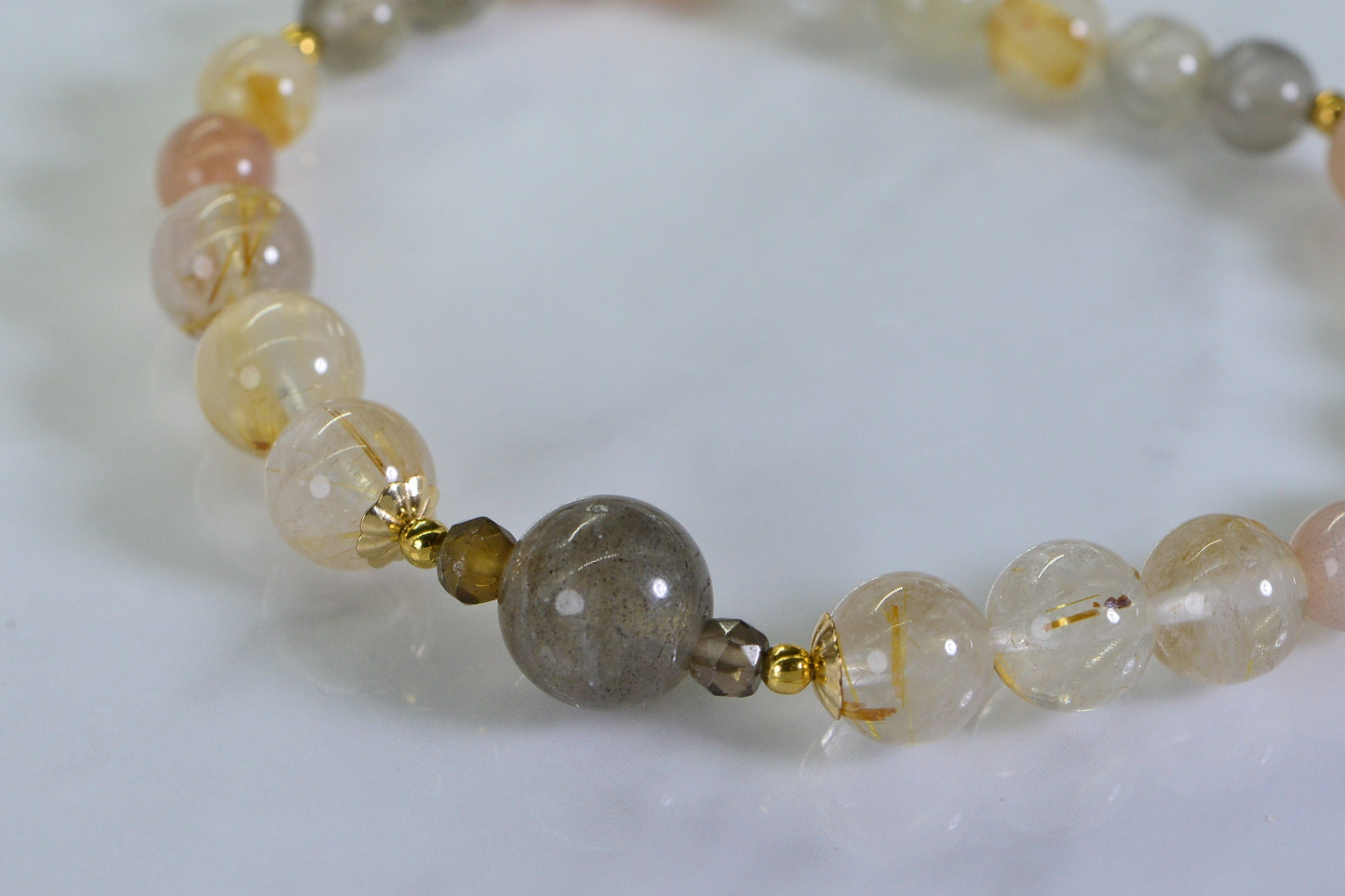 Natural Colorful Moonstone Labradorite Golden Rutile Quartz  Bracelet Crystal Healing Mix Gemstone Bracelet