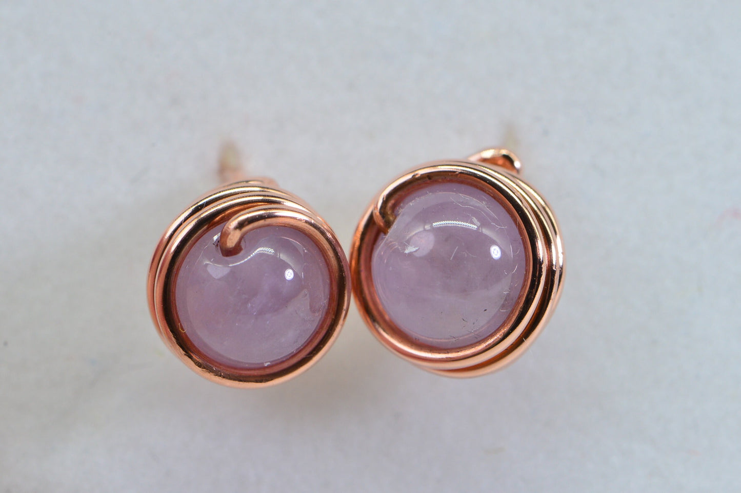 Lavender Amethyst Copper Wire Wrapped Stud Earrings