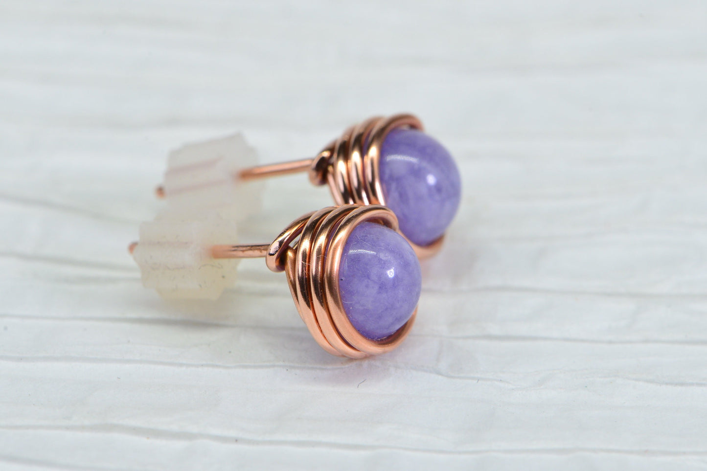 Handmade Tanzanite Quartz Copper Wire Wrapped Stud Earrings