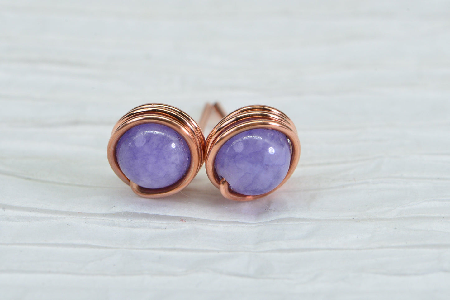Handmade Tanzanite Quartz Copper Wire Wrapped Stud Earrings