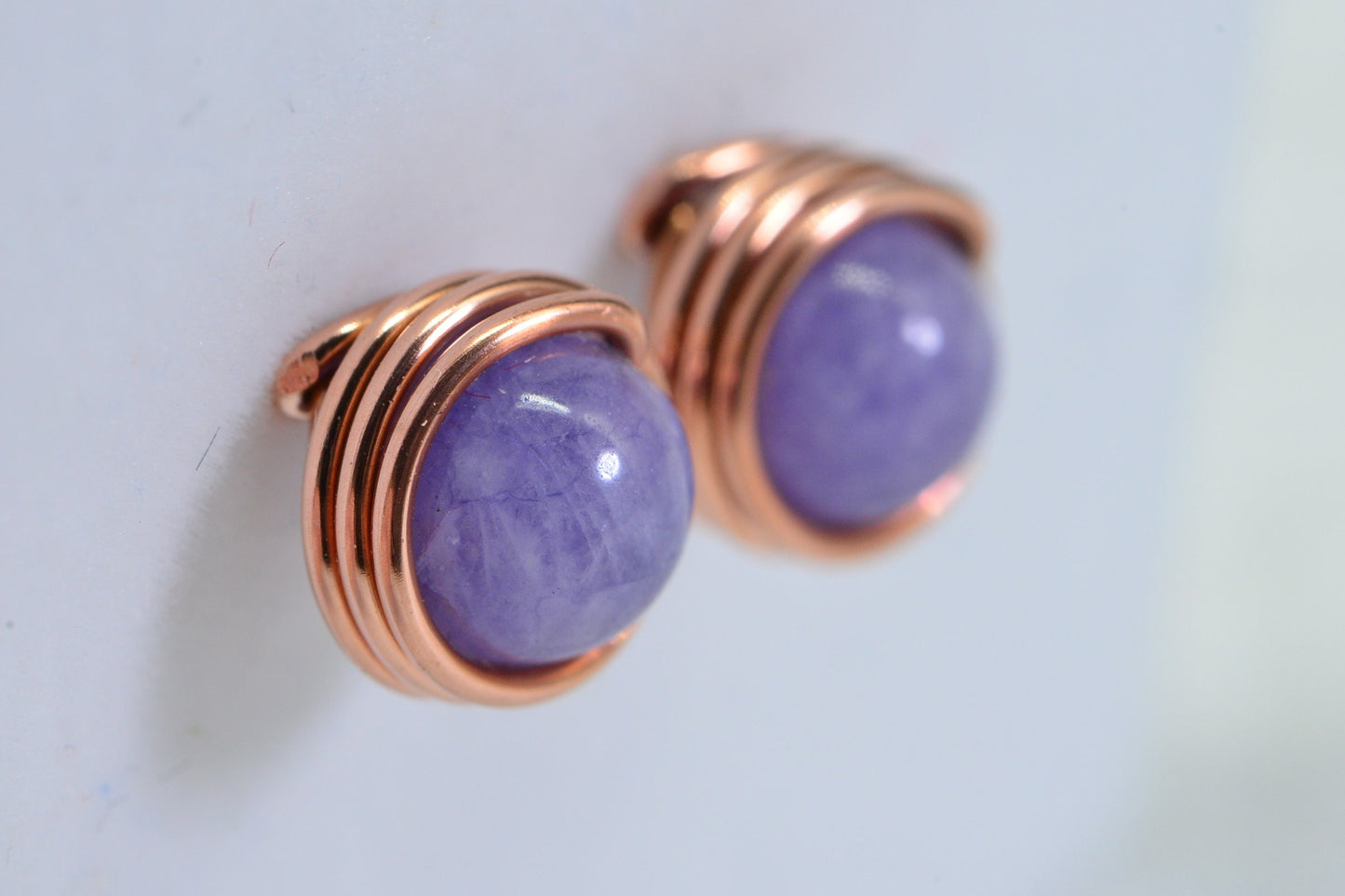 Handmade Tanzanite Quartz Copper Wire Wrapped Stud Earrings