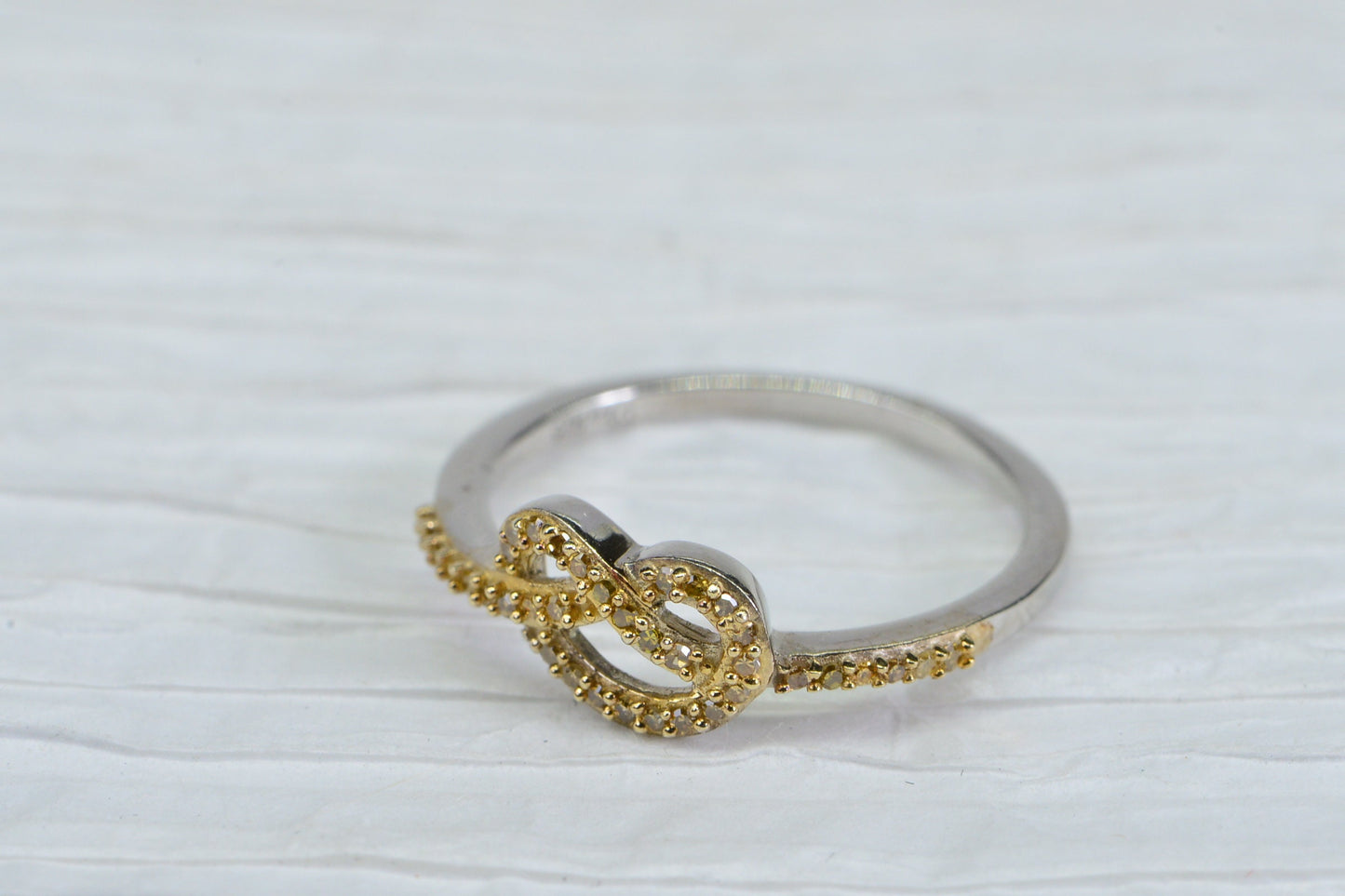 Vintage Yellow Diamond Knot Ring: 14K Gold & Sterling Silver Size Ring 8 US