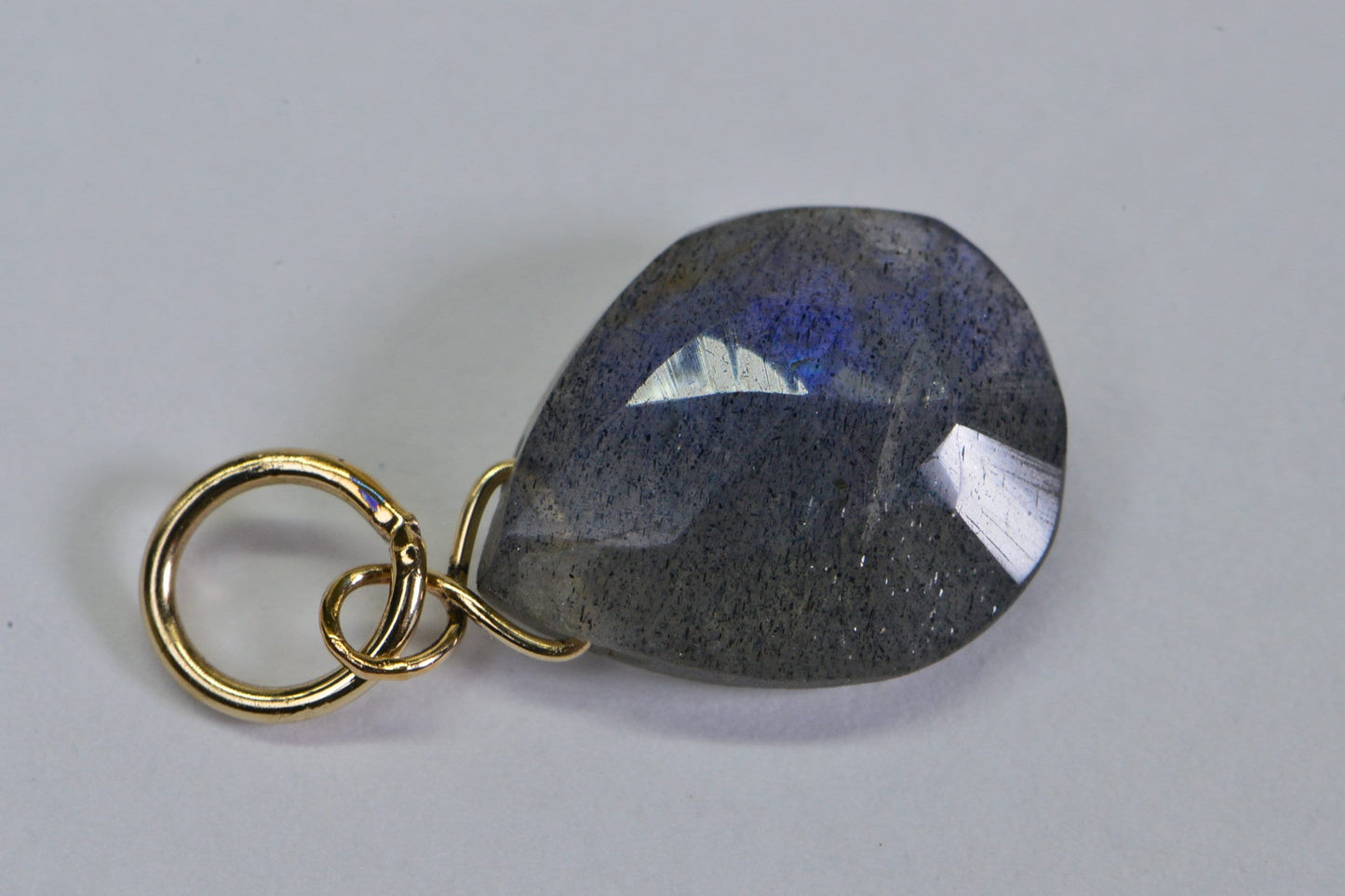14K Gold Labradorite Pendant: Blue Fire Teardrop Charm