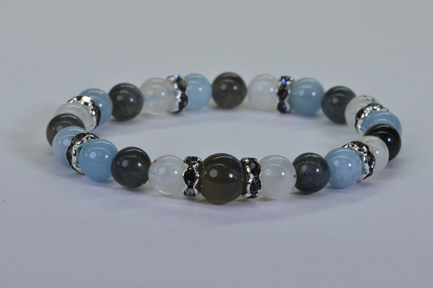 Moonstone Labradorite Bracelet: Natural Gemstone Stretch Bracelet