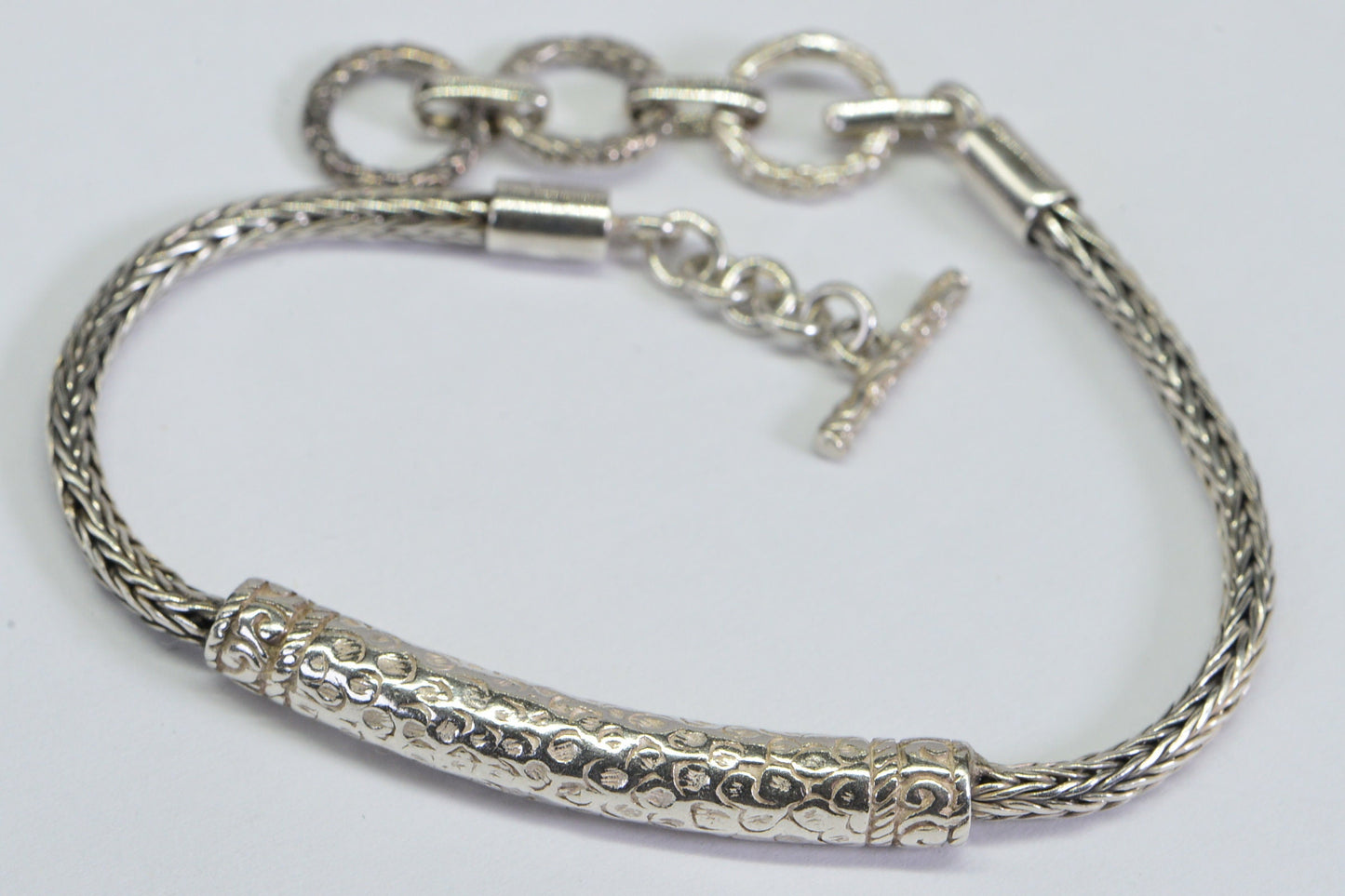 Sterling Silver Byzantine Chain Bracelet, Vintage Toggle Clasp, 8 inch