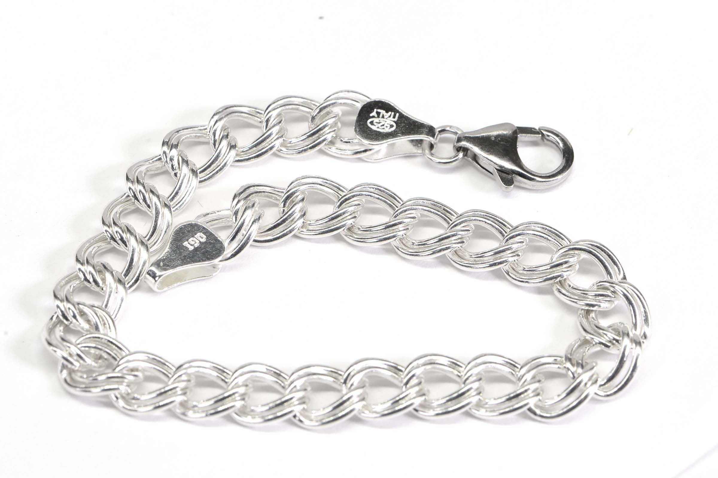 Heavy Dangle Charm Bracelet, Sterling Silver Cuban Chain Bracelet