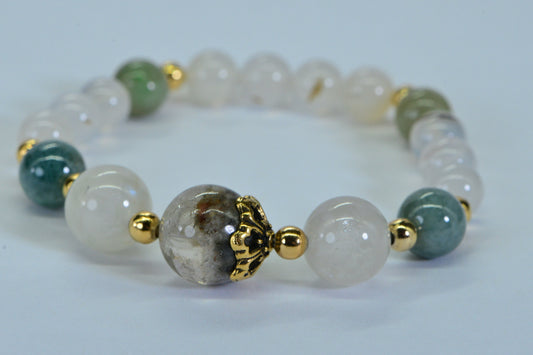 Phantom Quartz Moonstone Jade Bracelet: Chunky Gemstone Healing Crystal