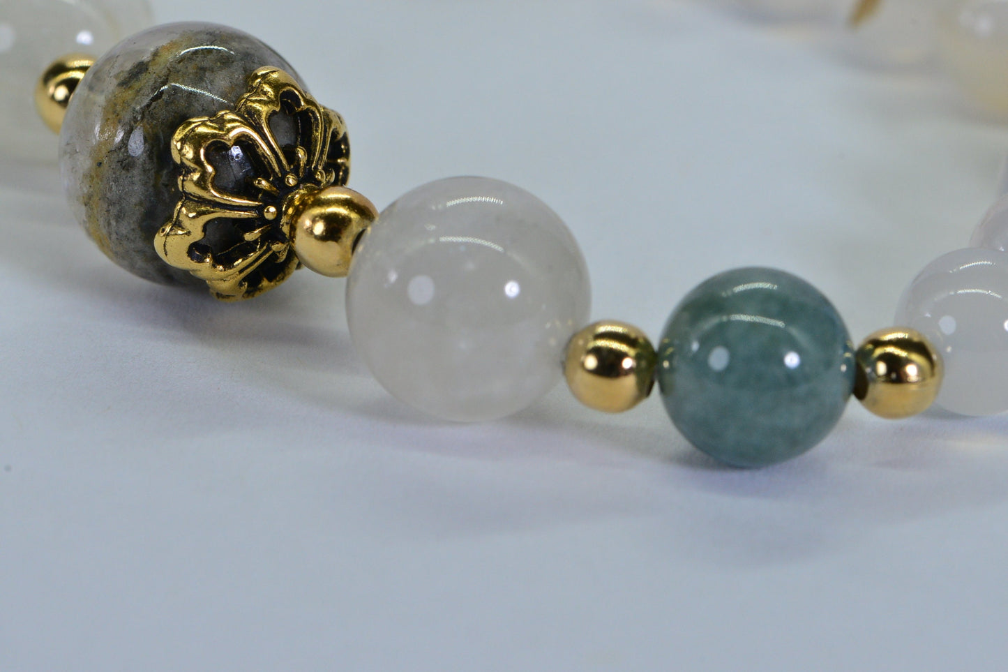 Phantom Quartz Moonstone Jade Bracelet: Chunky Gemstone Healing Crystal