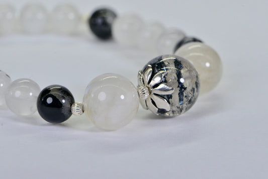Phantom Quartz Moonstone Bracelet: Sterling Silver Gemstone Healing Crystal